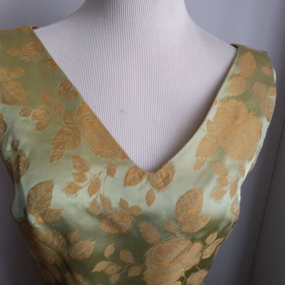VINTAGE 1960'S GREEN GOLD BROCADE DRESS JACKET SET - Picture 6 of 15